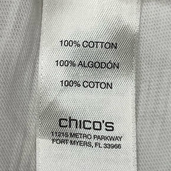 Chico’s Cotton Tee 3 Quarter Sleeve Stitched Split V Neck Top White Medium M - Picture 12 of 13